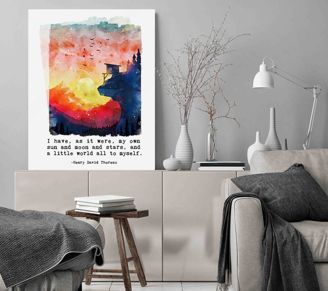 Henry David Thoreau Little World All To Myself Sunset Watercolor Poster - Image 2