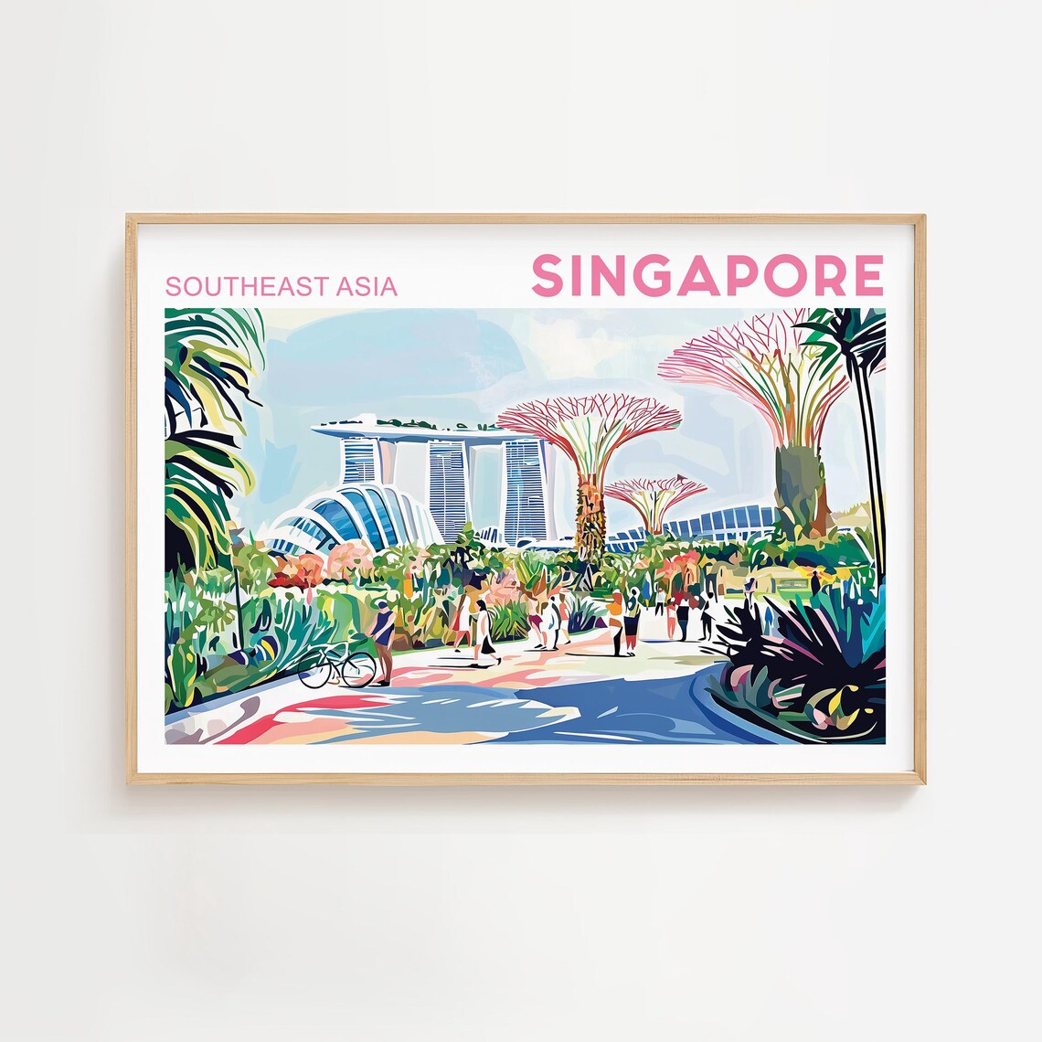 Singapore Travel Poster, Colorful Cityscape