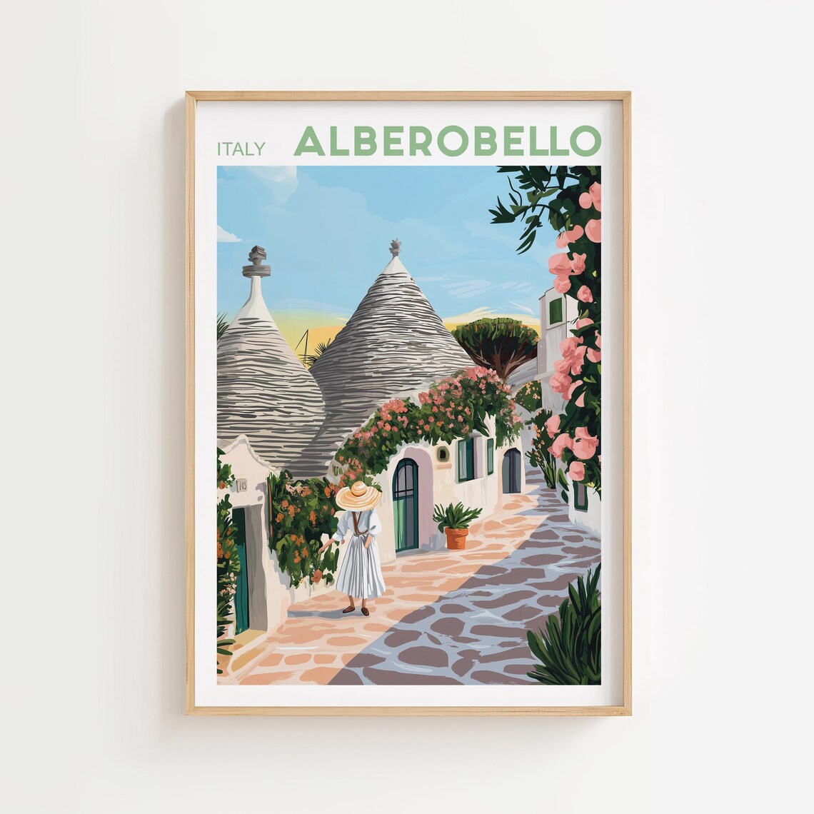 Alberobello Italy Trulli Stone Houses Flower Lane Watercolor Poster