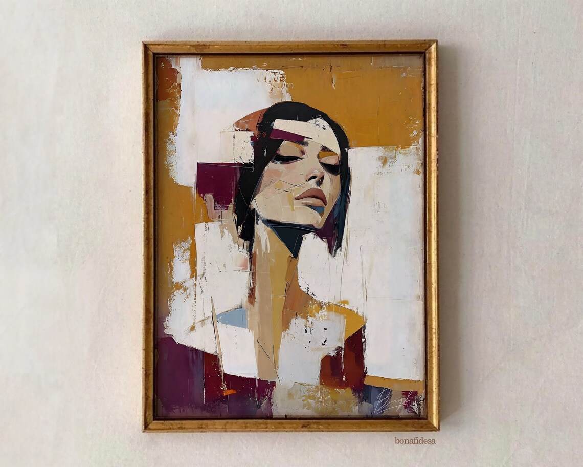 Abstract Lady Portrait Art Print, Figurative Woman Face