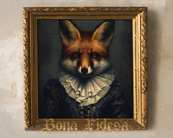 Fox Portrait Safari Nursery Decor Victorian Animal Dark Academia Surreal Art Print Renaissance Pet Eclectic Home