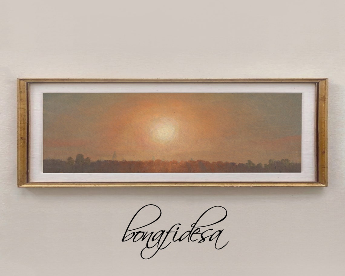 Warm Sunset Panoramic Landscape Glowing Sky Above Tree Line Poster