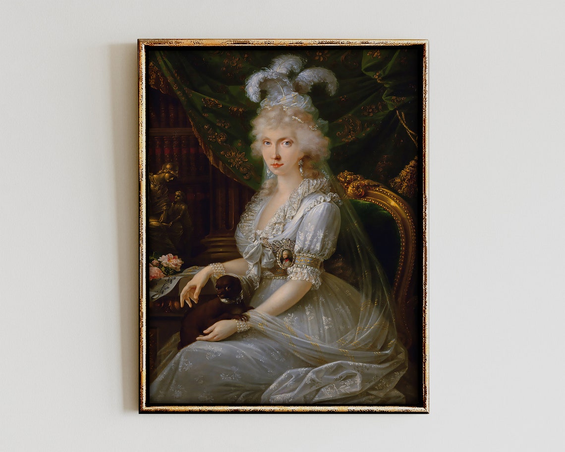 Aristocratic Lady White Gown Feather Headdress Portrait Poster
