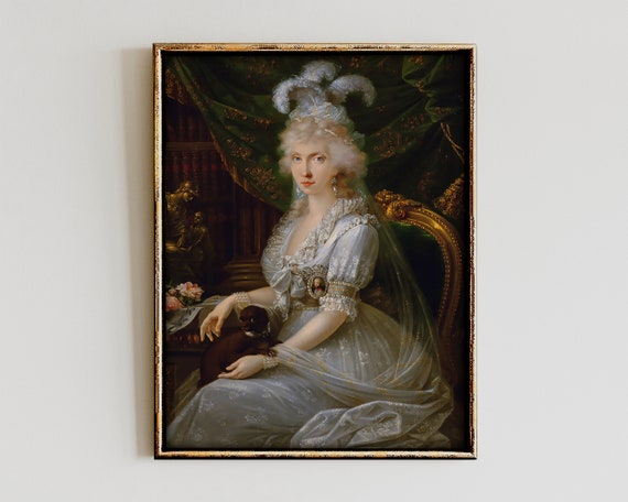 Aristocratic Lady White Gown Feather Headdress Portrait Poster