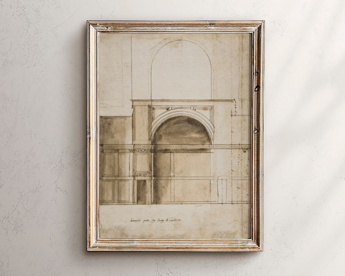 Vintage Architecture Sketch Art Print, Minimalist Wall