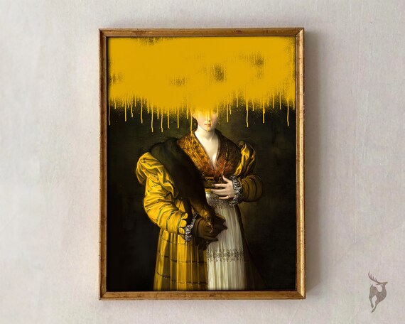 Maximalist Decor Altered Art Portrait Eclectic Gallery Wall Surreal Poster Moody Vintage Oil Painting