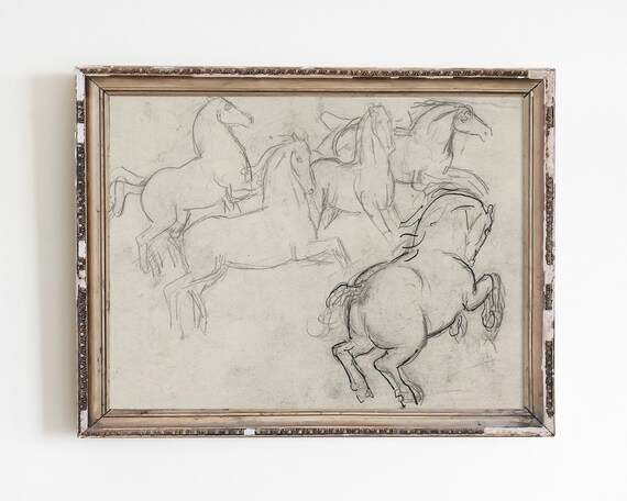 Horse Sketch Print Light Academia Decor Vintage Drawing Line Art Minimalist Dark Abstract Prints Farmhouse Wall