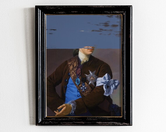 Altered Vintage Portrait Blue Masked Nobleman Eclectic Art Poster