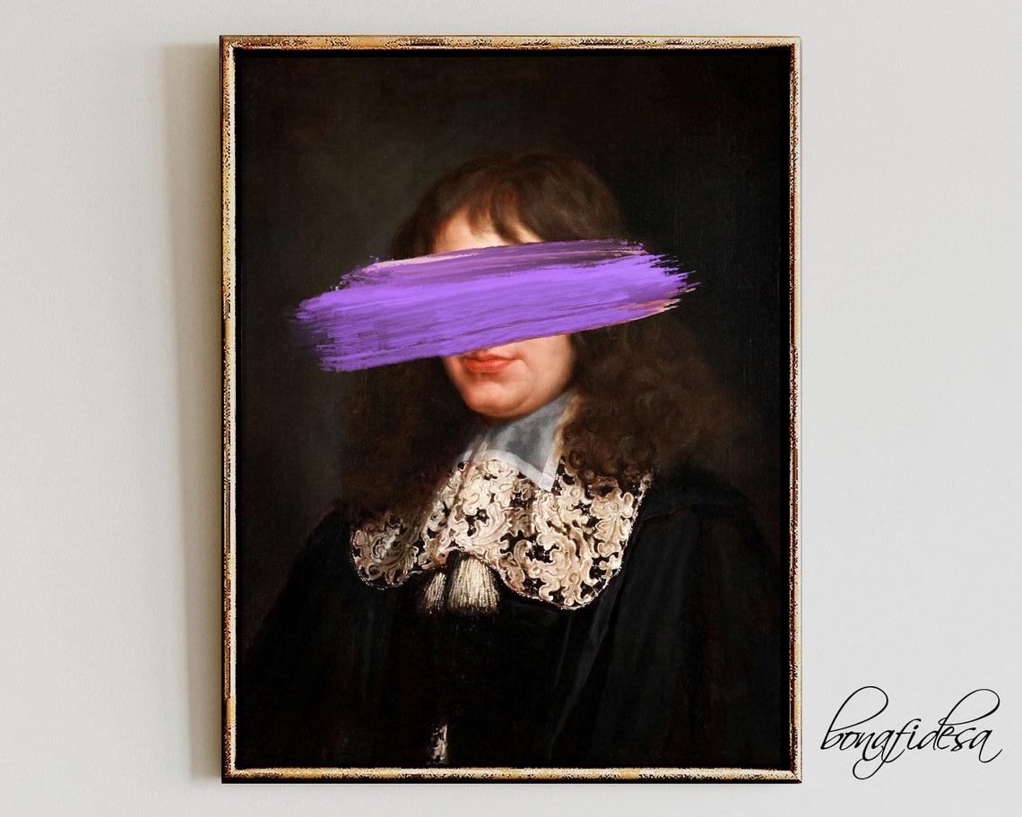 Altered Vintage Portrait with Purple Paint Stroke Eclectic Art Poster