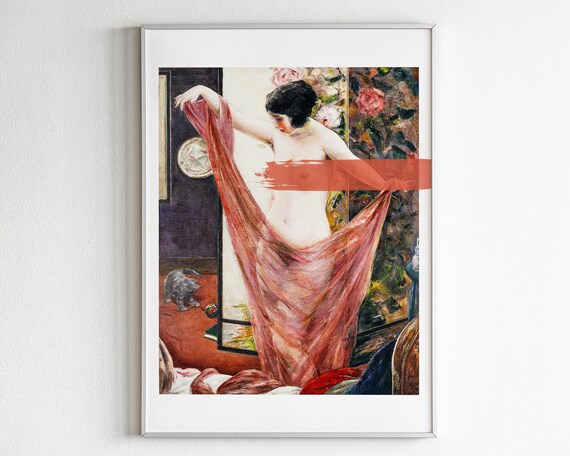 Vintage Nude Woman Red Scarf Edgy Oil Painting Gallery Art Poster