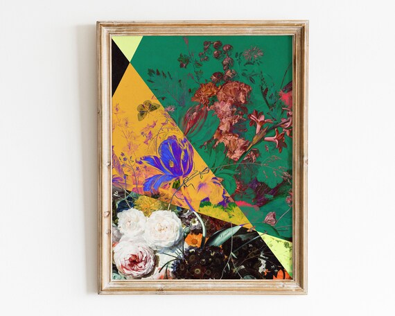 Maximalist Decor Floral Art Print Funky Wall Gallery Moody Flowers Feminine Colorful Vintage Oil Painting Altered