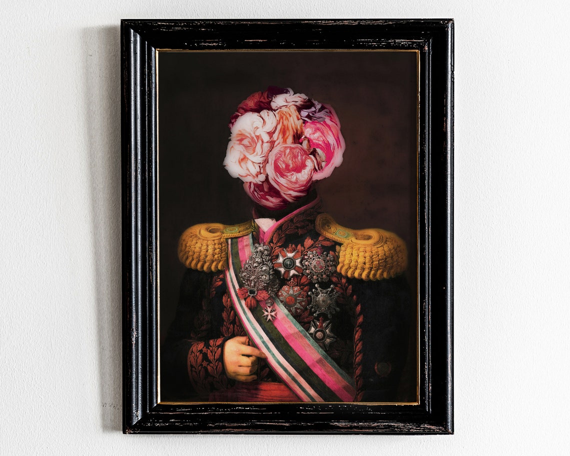 Floral Head Altered Baroque Portrait Quirky Maximalist Art Poster