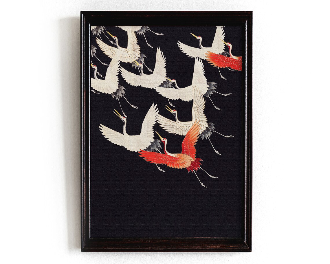 Japanese Crane Bird Vintage Illustration Poster