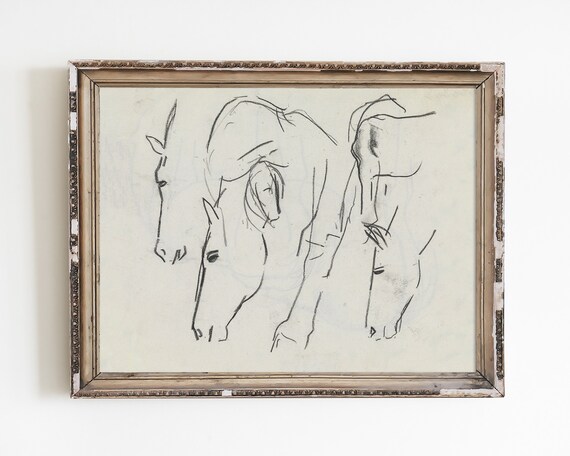 Vintage Sketch Horse Drawing Print Line Art Minimalist Wall Abstract Prints Modern Farmhouse