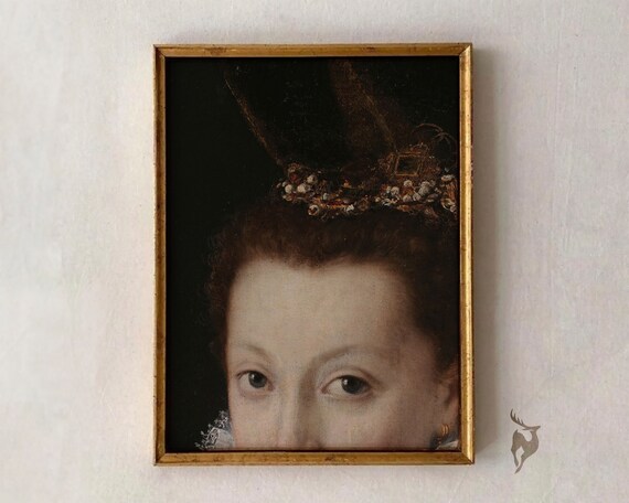 Baroque Half Face Woman Pink Flowers Vintage Portrait Poster