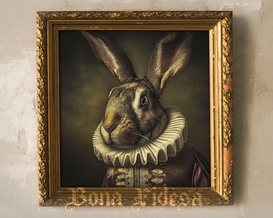Vintage Rabbit Portrait in Ruff Collar Renaissance Oil Painting Poster