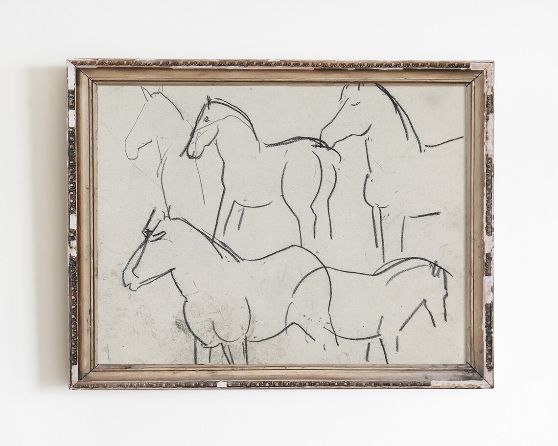 Vintage Horse Sketch Minimalist Line Drawing Abstract Art Poster