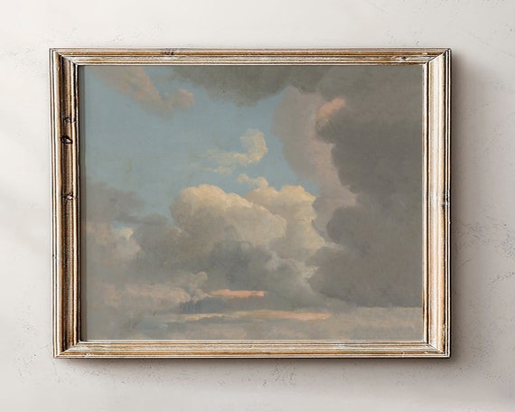 Vintage Cloudy Sky Painting Antique Landscape Art Wall