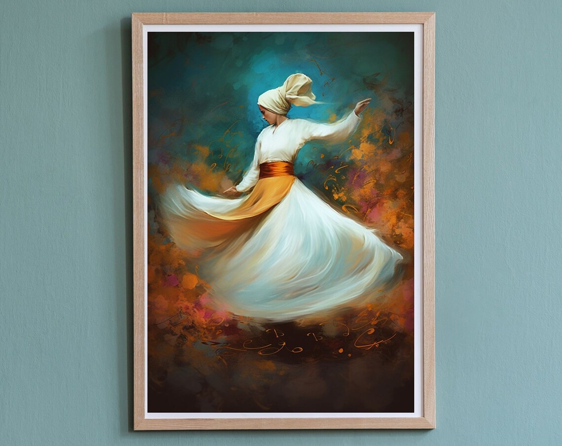 Whirling Dervish Sufi Dance Art Print Spiritual Middle Eastern Wall Poster Art