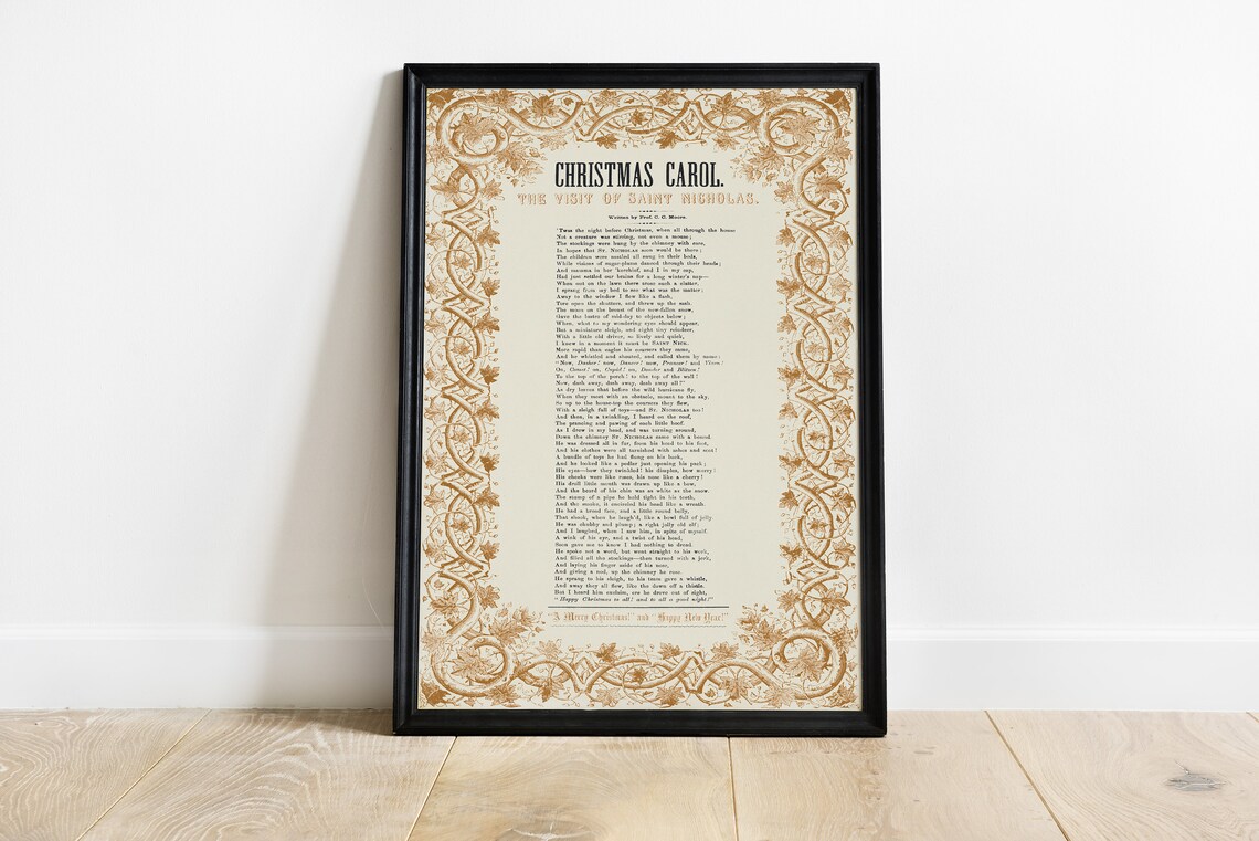 Christmas Carol Poem Antique Typography Gold Ornamental Border Poster - Image 2