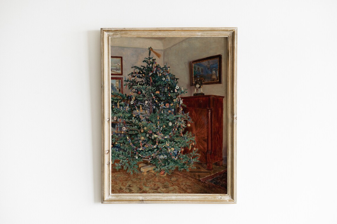 Vintage Christmas Tree Poster, Antique Winter Wall Art