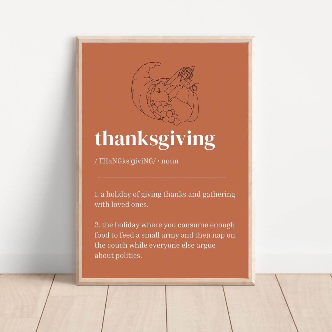 Thanksgiving Definition Funny Holiday Dictionary Cornucopia Orange Poster