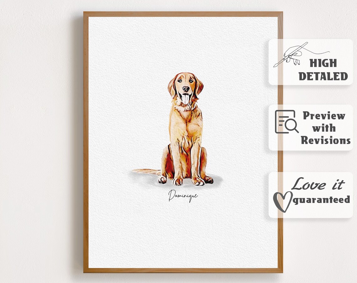 Dominique the Golden Retriever Watercolor Dog Portrait Poster
