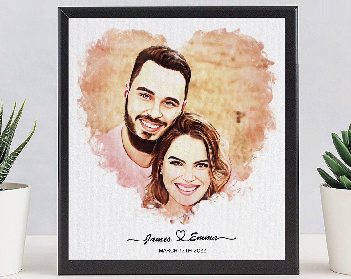 James and Emma Heart Portrait Dated March 17th 2022 Couple Poster - Image 4
