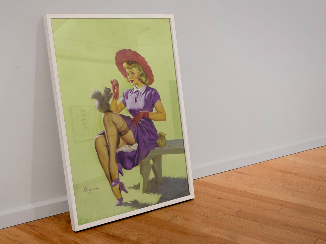 Gil Elvgren 1951 Making Friends Squirrel Park Pin Up Girl Poster - Image 4