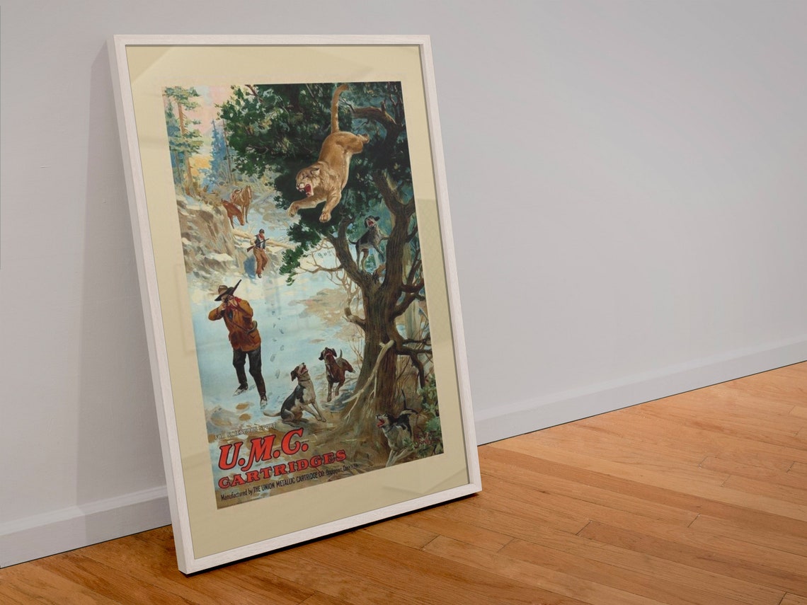 UMC Cartridges Cougar Hunters Hounds Vintage American Hunting Poster - Image 4