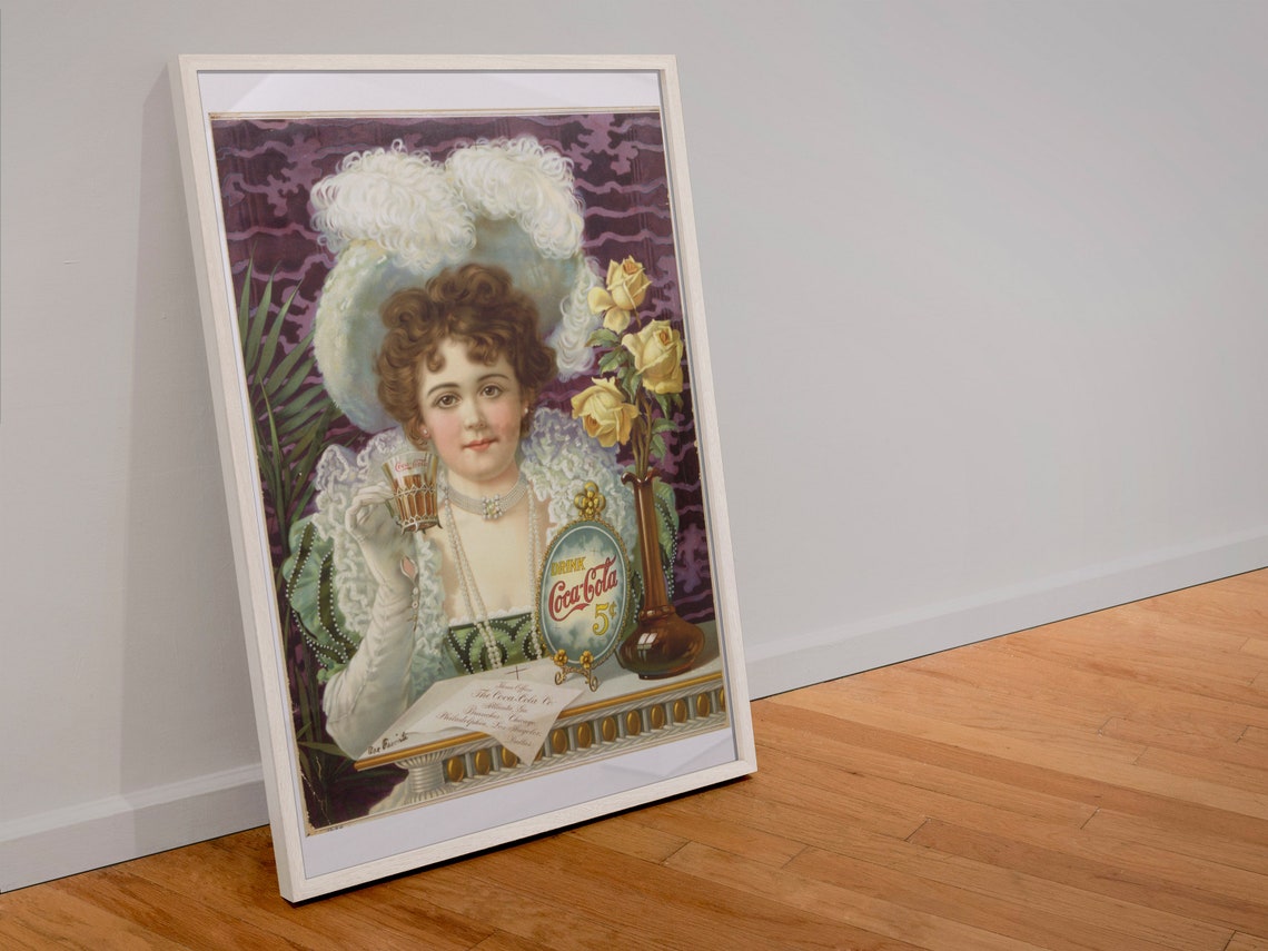 Drink Coca-Cola 5 Cents Victorian Lady Vintage Soda Glass Poster - Image 4