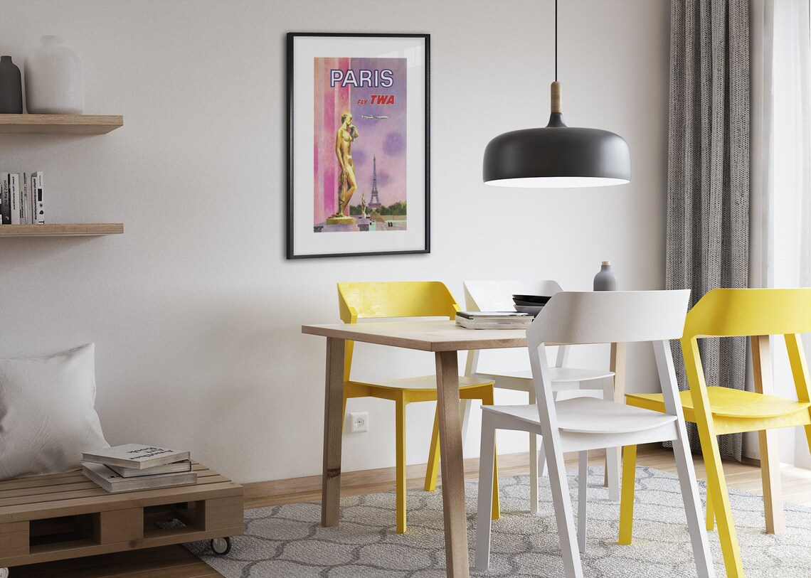 Paris Fly TWA Vintage Airline Eiffel Tower Golden Statue Poster - Image 2