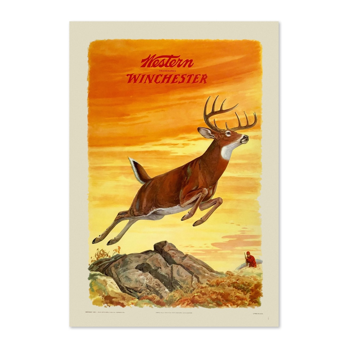 1950s Western Winchester Deer Hunting Vintage Poster