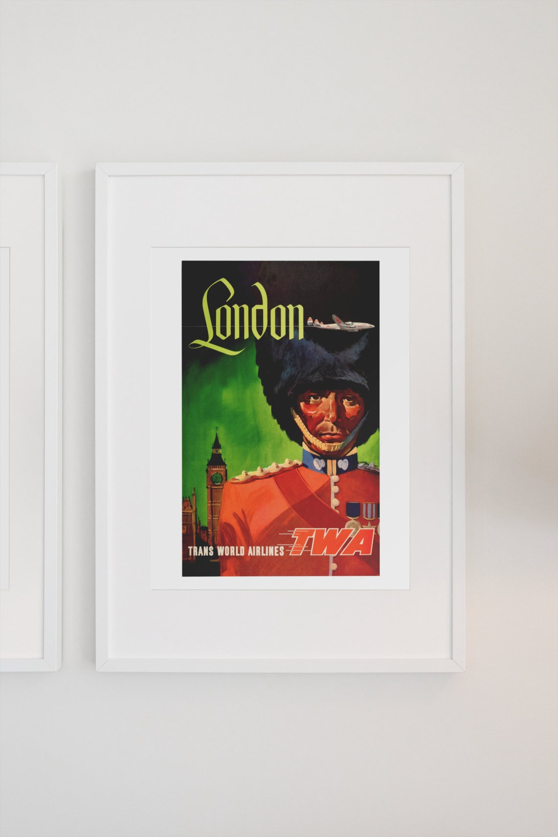 London TWA Queens Guard Bearskin Big Ben Vintage Travel Poster - Image 3