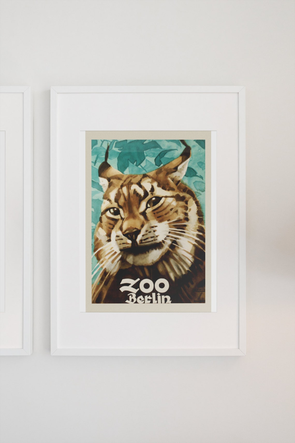 Zoo Berlin Vintage Lynx Wild Cat Portrait Advertising Travel Poster - Image 3