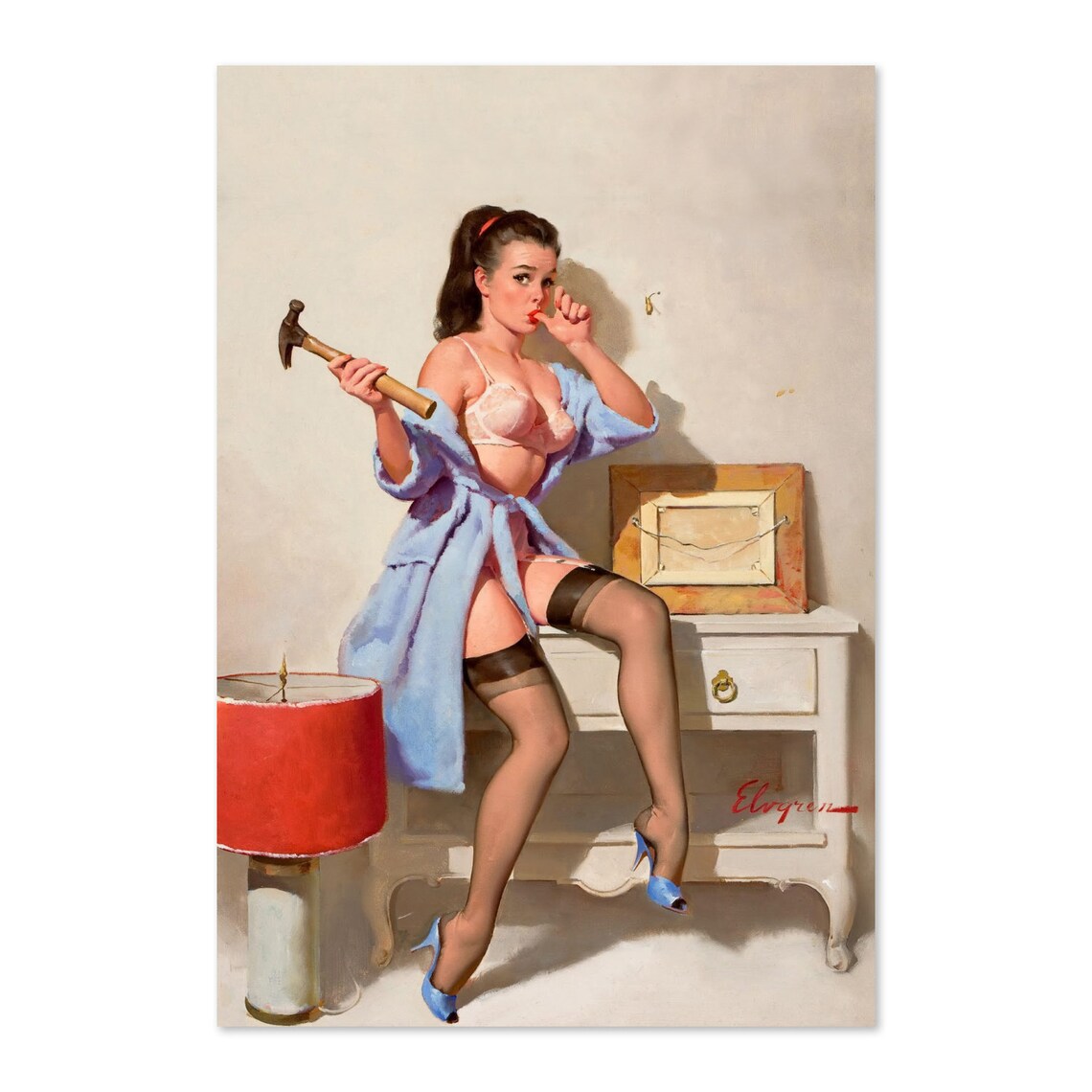 Gil Elvgren The Wrong Nail 1960s Home Repair Pin Up Girl Poster