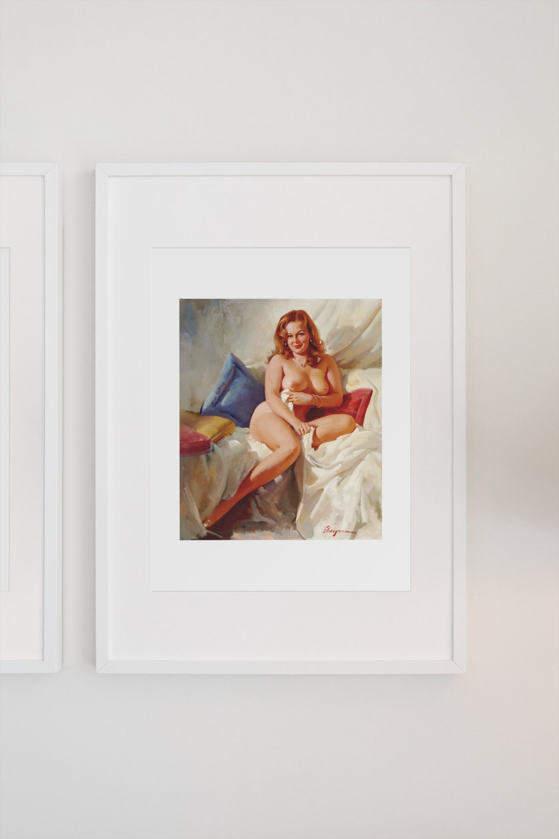 Gil Elvgren Nude Seated Drapes 1960s Vintage Pinup Art Poster - Image 3