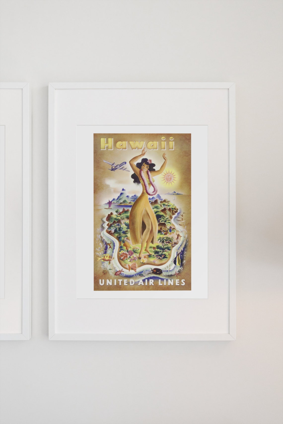 Hawaii United Air Lines Hula Dancer Vintage Airline Travel Poster - Image 3