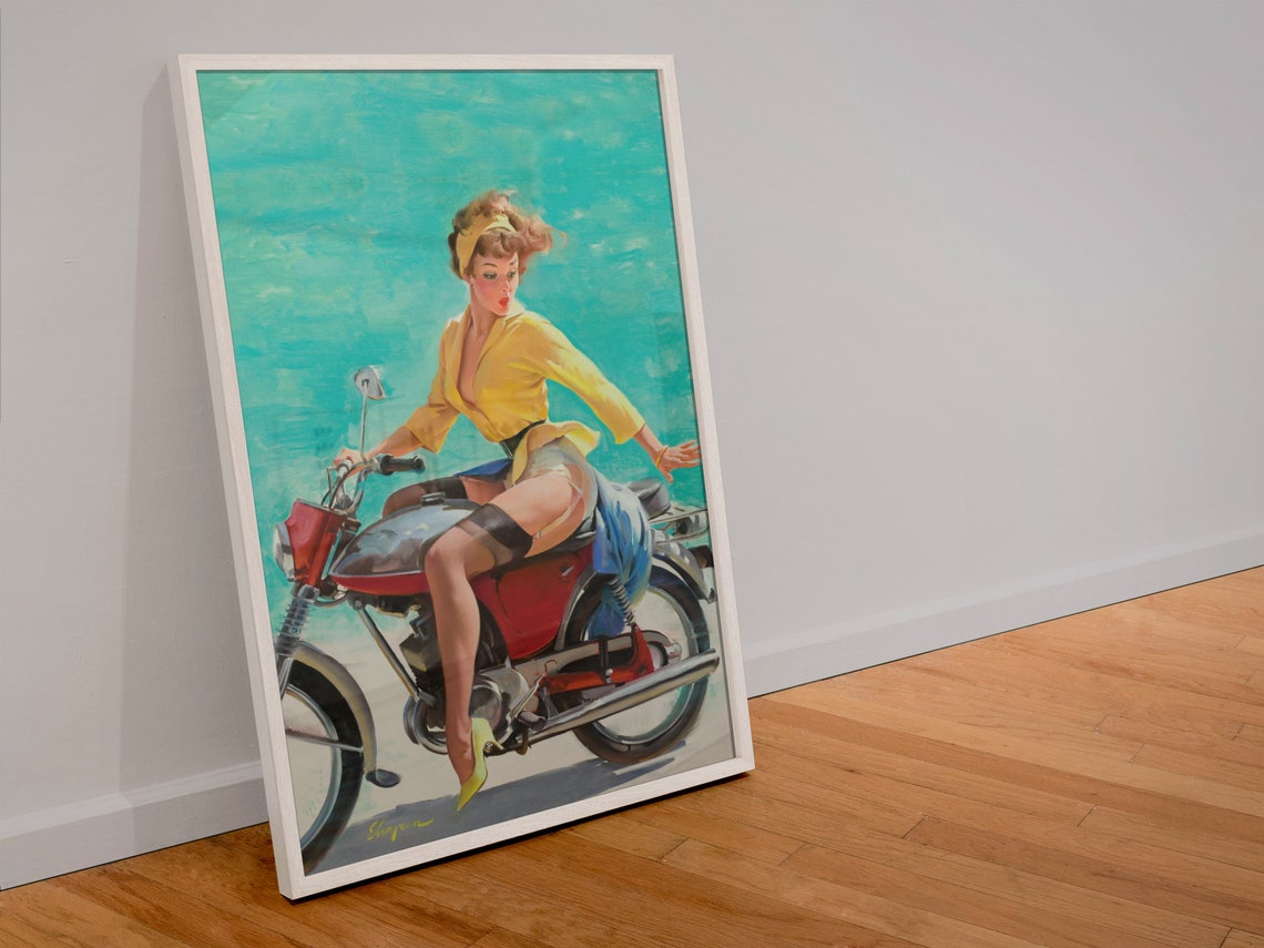 Elvgren Skirting the Issue Pin Up Girl Red Motorcycle Vintage Poster - Image 4