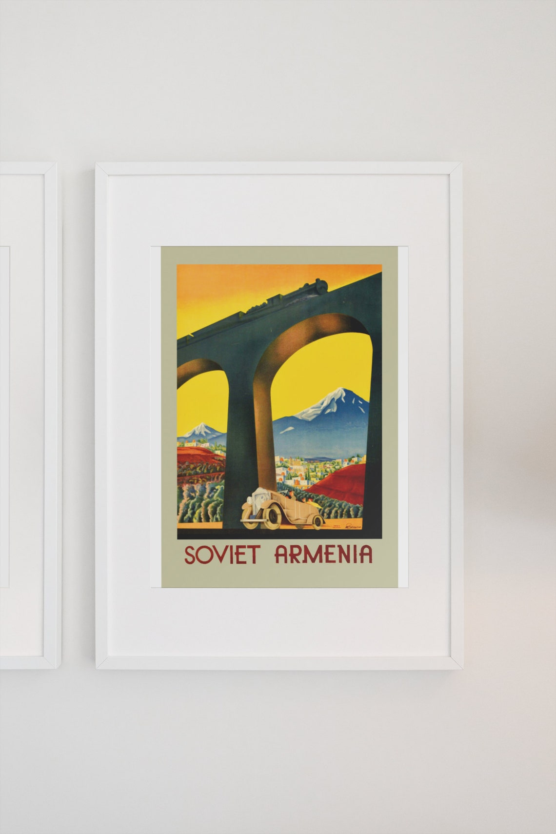 Soviet Armenia Vintage USSR Travel Poster Train Viaduct Mountain View - Image 3