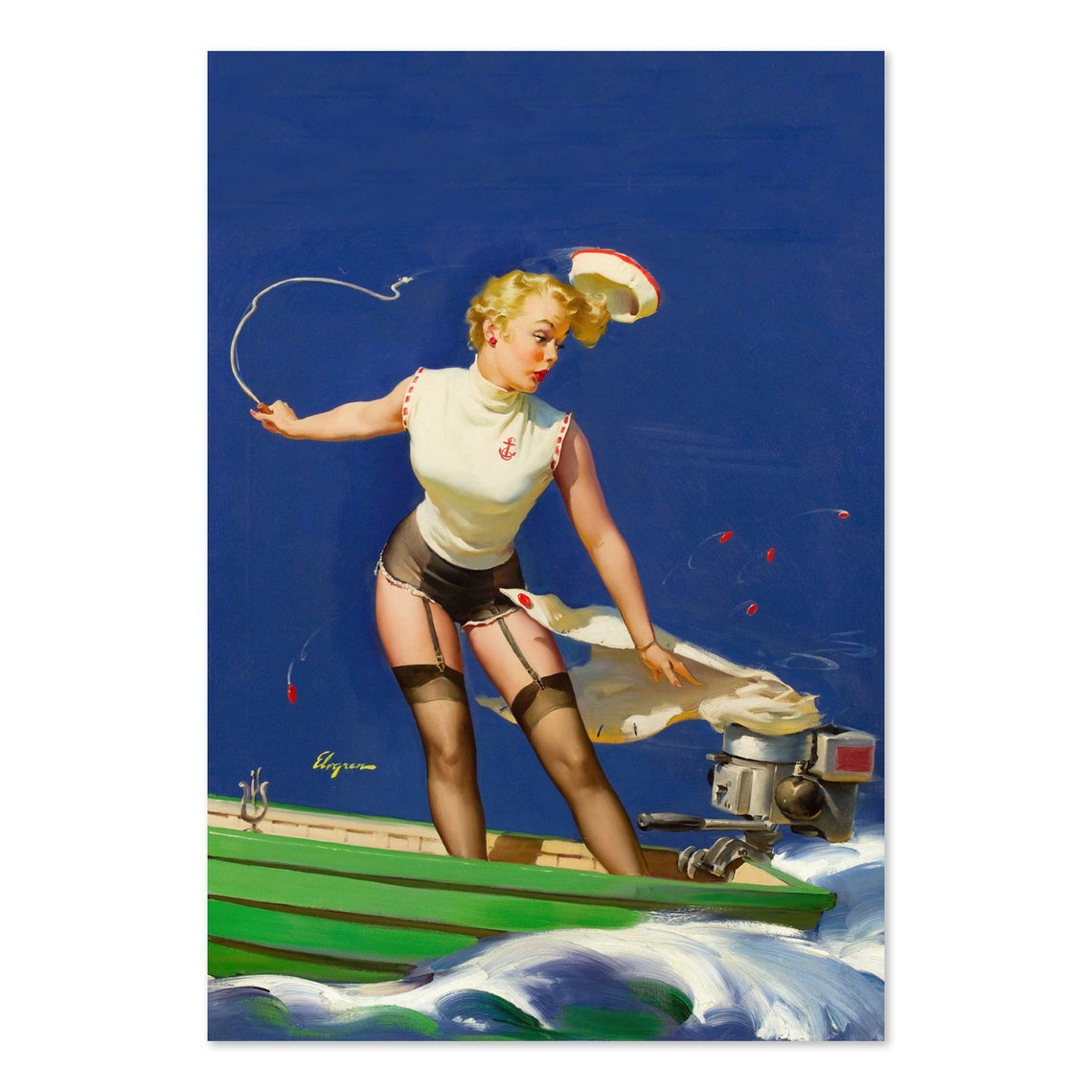 Gil Elvgren Sailor Girl Vintage Pin Up Speedboat Adventure Poster