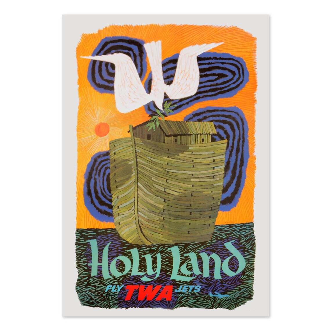 TWA Holy Land Fly Jets Vintage Airline Noah Ark Travel Poster