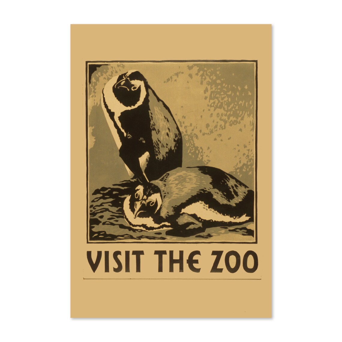 Visit the Zoo Sepia Tone Penguin Vintage WPA Federal Art Poster