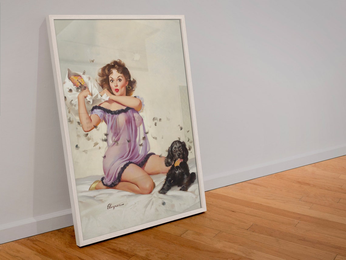 Gil Elvgren Ticklish Situation Puppy Feather Pin Up Girl Poster - Image 4