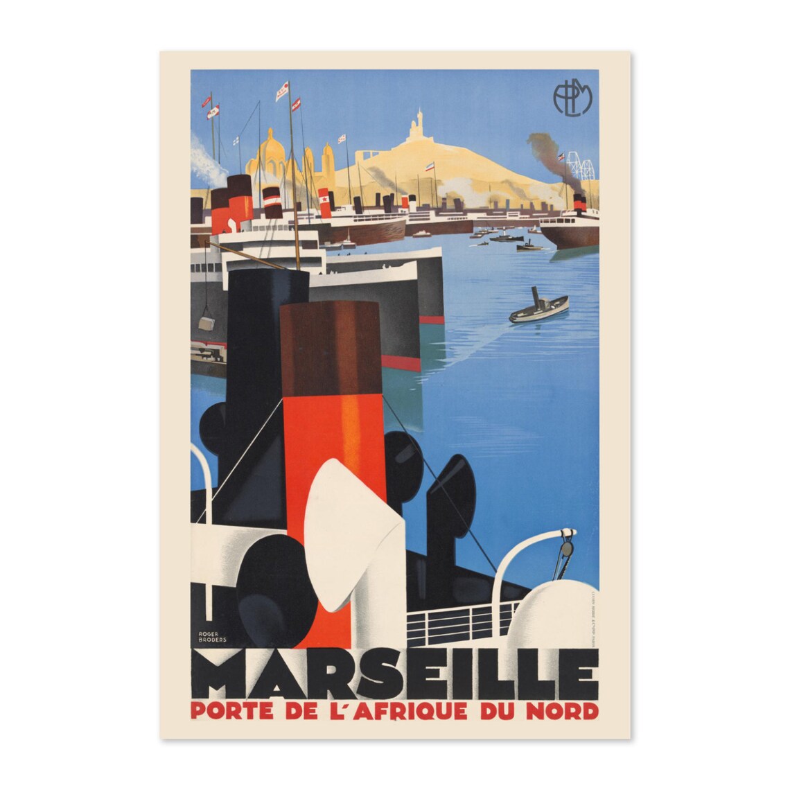 Marseille Harbor Roger Broders Art Deco French Travel Poster