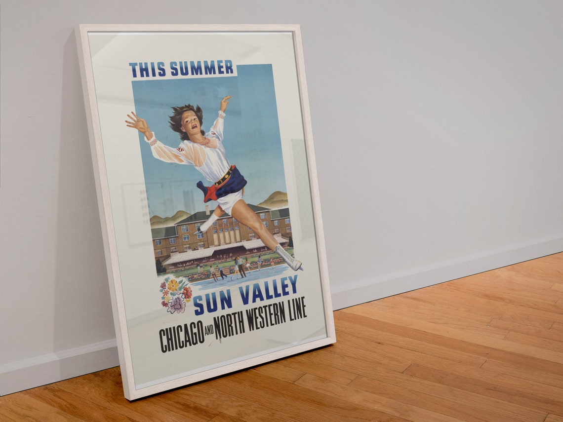 Sun Valley This Summer Ice Skater Vintage Railroad Travel Poster - Image 4