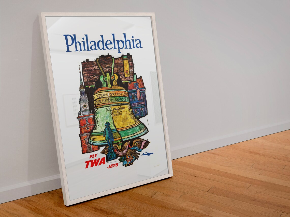 Philadelphia Fly TWA Jets Liberty Bell Vintage Travel Poster - Image 4
