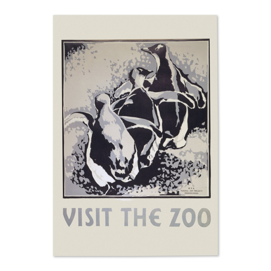 Visit the Zoo Vintage WPA Federal Art Project Penguin Poster