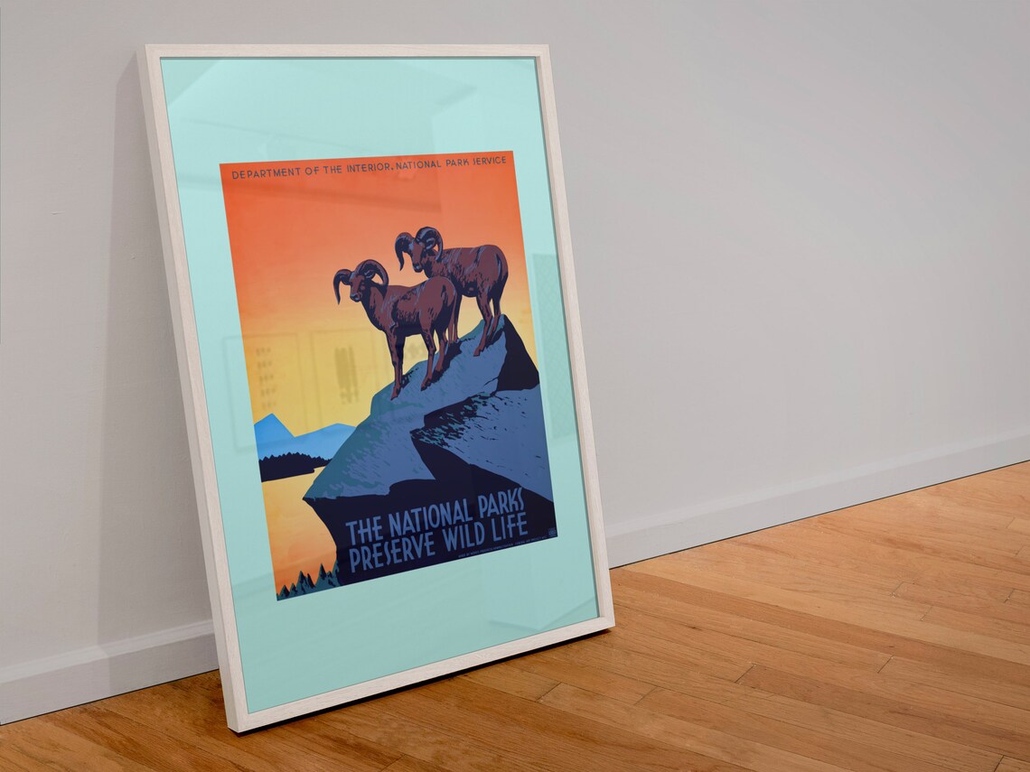 The National Parks Preserve Wild Life Bighorn Sheep 1939 WPA Poster - Image 4