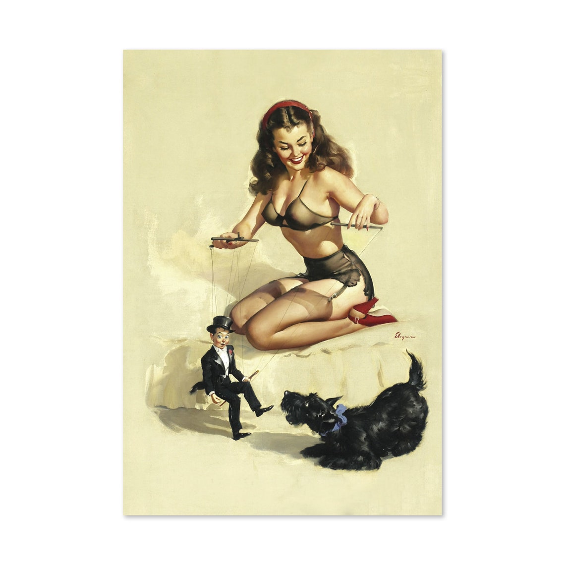 Gil Elvgren Easy to Handle Pin Up Girl Marionette Vintage Poster